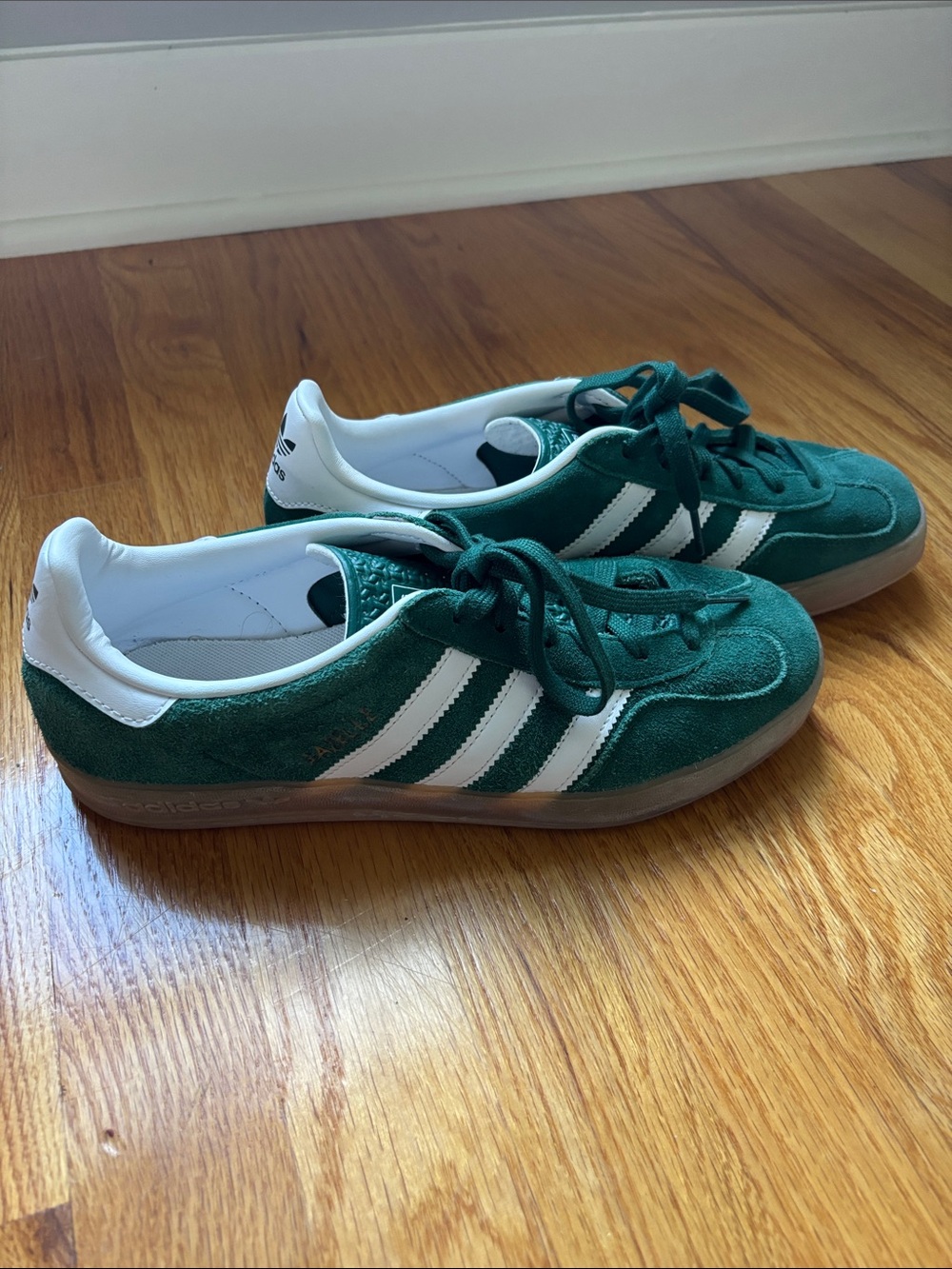 adidas Gazelle Green Suede Sneakers with White Stripes